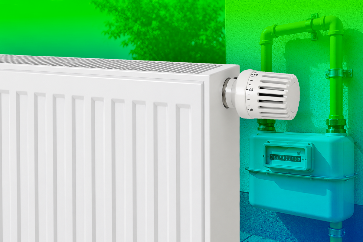 Weißer Heizkörper mit Thermostatventil als Symbol für Wärme- und Heizenergieversorgung.