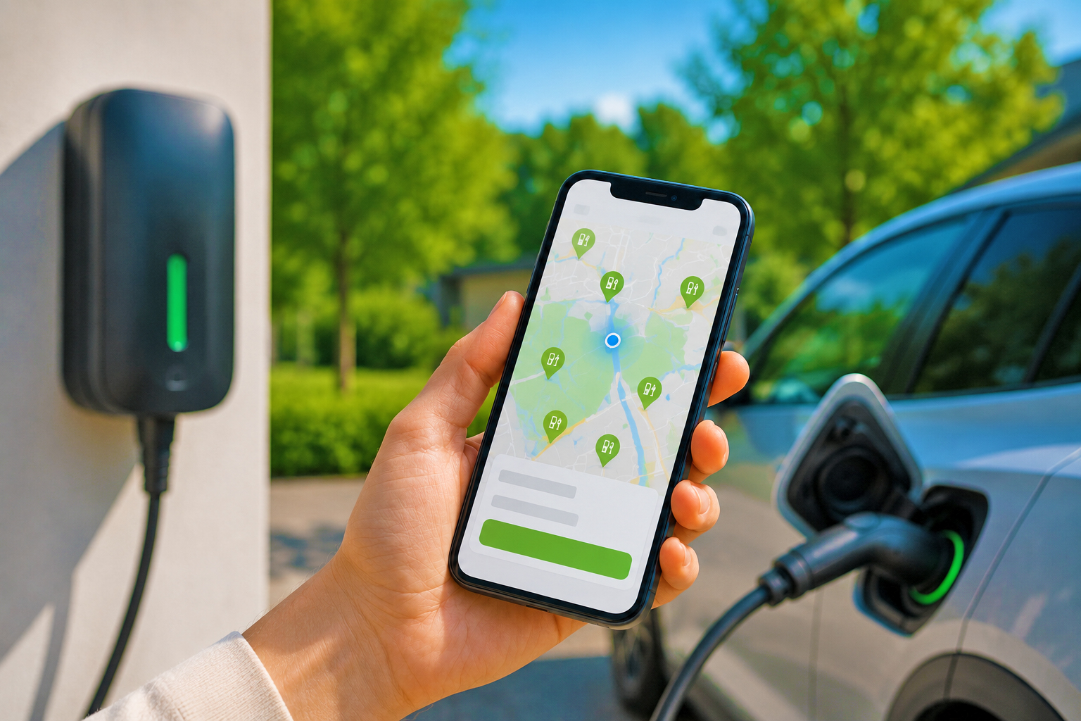 Smartphone mit LadeApp zur Suche und Steuerung von Ladestationen.