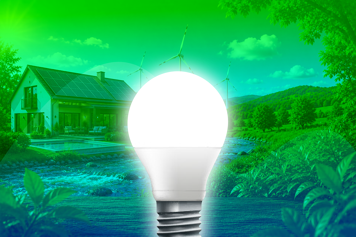 Leuchtende LED-Lampe als Symbol für stromsparende und moderne Beleuchtung.