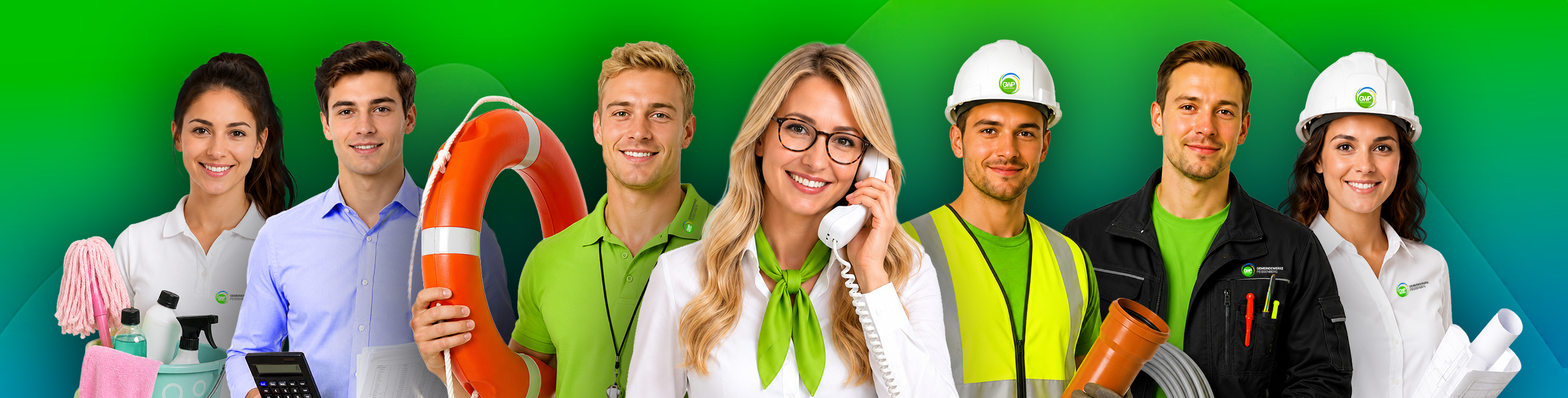 Mitarbeitende aus verschiedenen Bereichen der Gemeindewerke Peißenberg präsentieren das vielfältige Berufsspektrum.