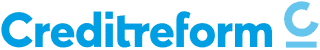 Logo des Unternehmens Creditreform in blauer Schrift.