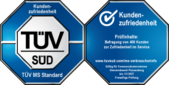 TÜV-Siegel zur Auszeichnung hoher Kundenzufriedenheit.
